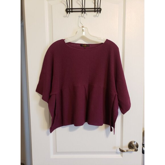 Esche purple, short sleeve,  ribbed, peplum hem, cropped sweater, size 42 / L - Picture 1 of 7